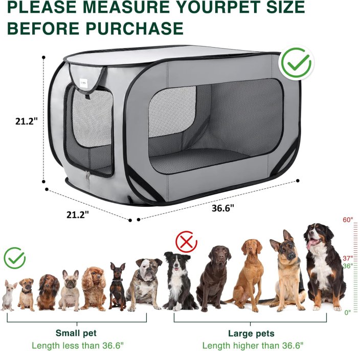 Love's Cabin 36in Portable Dog Bed - Pop Up Kennel (Grey) (image 4)