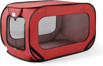 Love's Cabin 36in Portable Dog Bed - Pop Up Kennel, Indoor/Outdoor Crate, Red