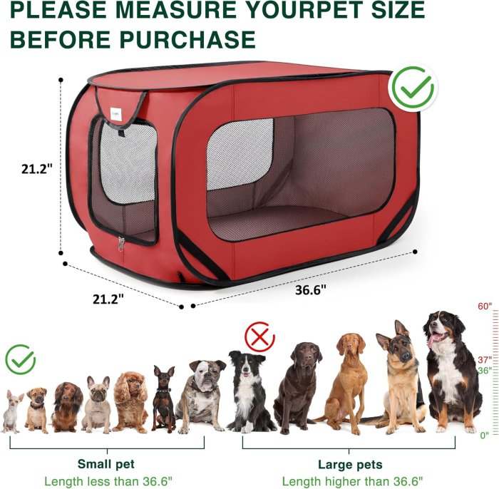 Love's Cabin 36in Portable Dog Bed - Pop Up Kennel, Indoor/Outdoor Crate, Red (image 4)