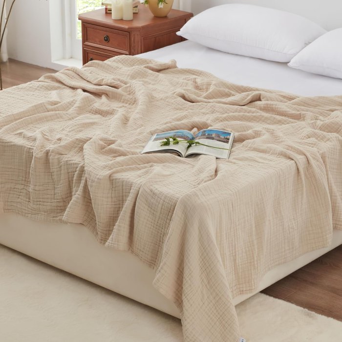 Love's Cabin 6 Layer Cotton Muslin Blanket (Apricot, Queen Size)