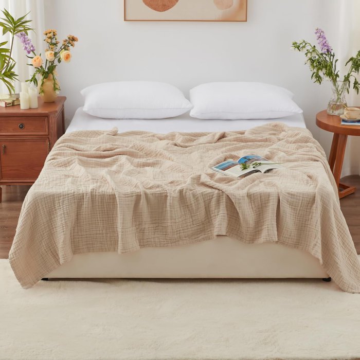Love's Cabin 6 Layer Cotton Muslin Blanket (Apricot, Queen Size) (image 2)