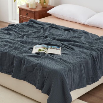 Love's Cabin 6-Layer Cotton Muslin Blanket (Dark Grey, Queen Size)
