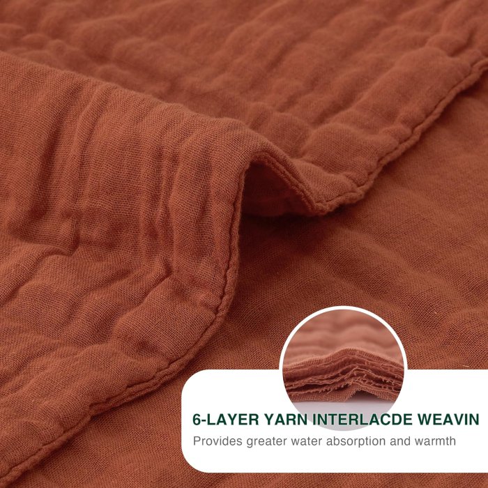 Love's Cabin 6 Layer Cotton Muslin Blanket (Orange, Queen Size) (image 5)