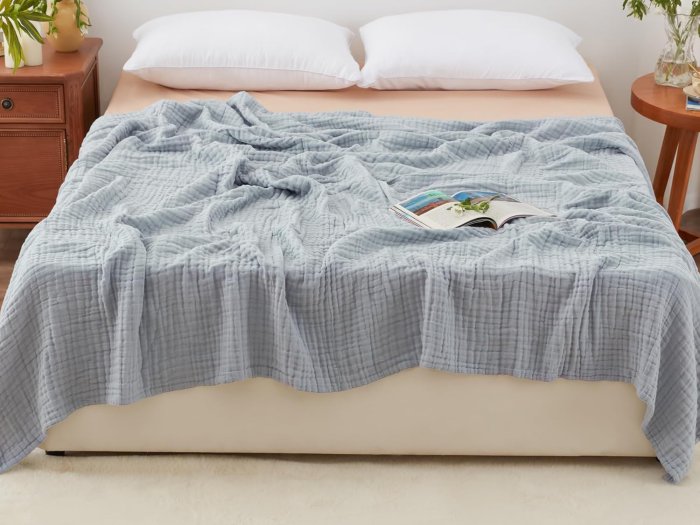 Love's Cabin 6 Layer Cotton Muslin Blanket, Queen Size, Bluish Grey (image 2)