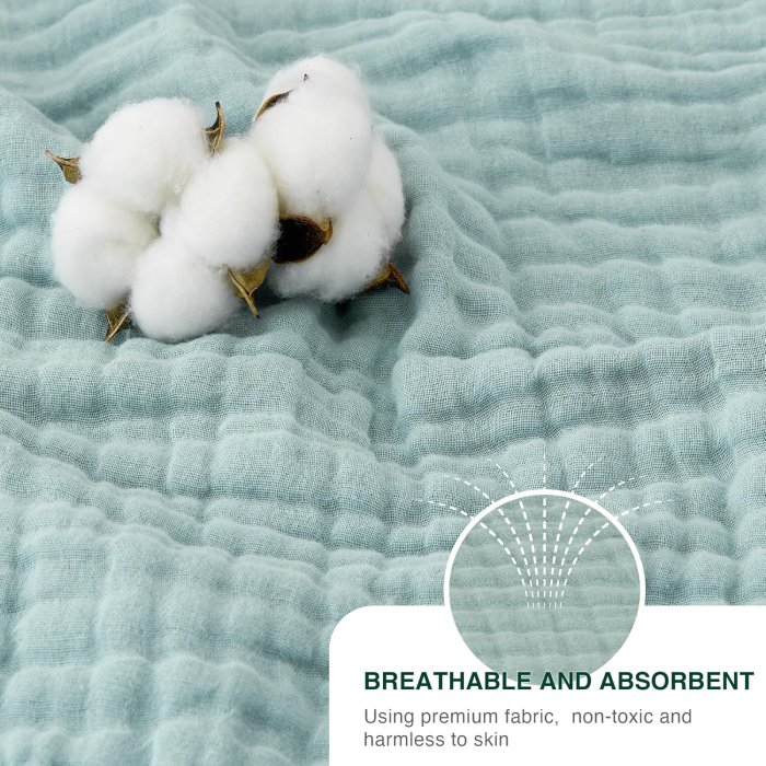 Love's Cabin 6 Layer Cotton Muslin Blanket, Queen Size, Cyan (image 4)