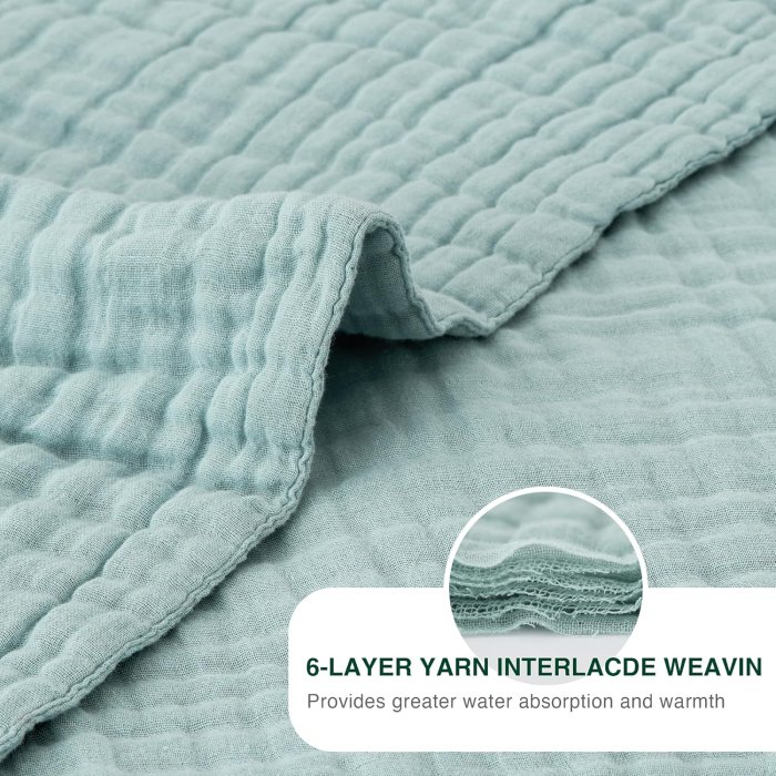 Love's Cabin 6 Layer Cotton Muslin Blanket, Queen Size, Cyan (image 5)
