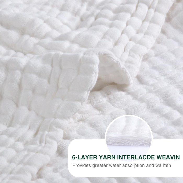 Love's Cabin 6 Layer Cotton Muslin Blanket (Queen Size, White) (image 4)