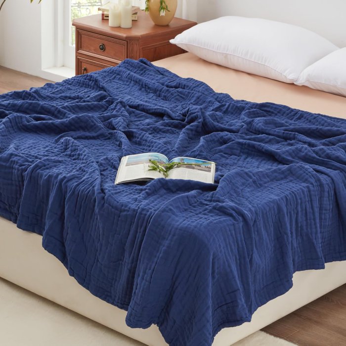 Love's Cabin 6 Layer Muslin King Size Blanket (Navy Blue)
