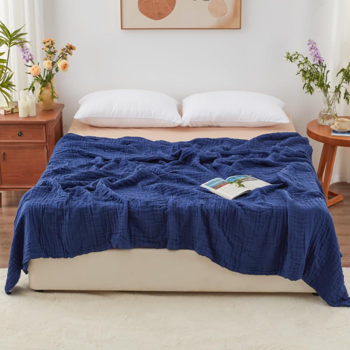 Love's Cabin 6 Layer Muslin King Size Blanket (Navy Blue) (image 2)