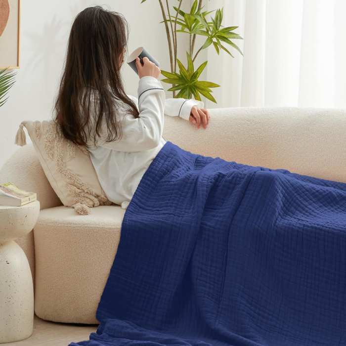 Love's Cabin 6 Layer Muslin King Size Blanket (Navy Blue) (image 3)