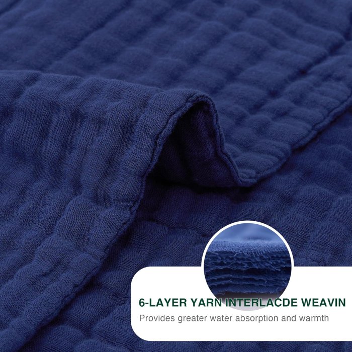 Love's Cabin 6 Layer Muslin King Size Blanket (Navy Blue) (image 5)
