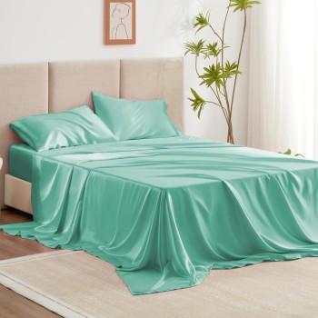 Love's cabin Aqua Satin Queen Sheets Set - 4 Piece