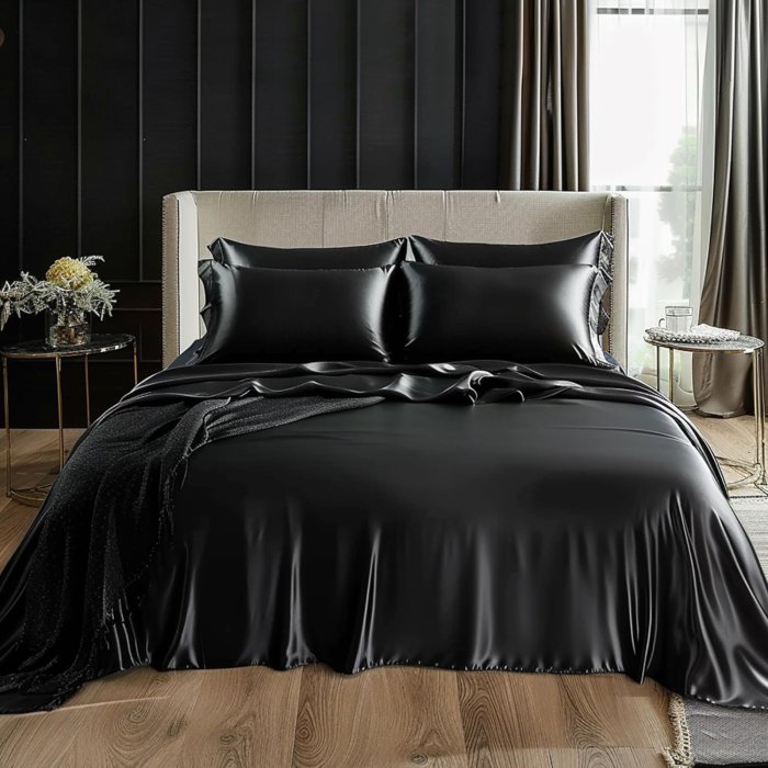 Love's Cabin Black Satin Queen Sheets Set (4 Piece) (image 2)