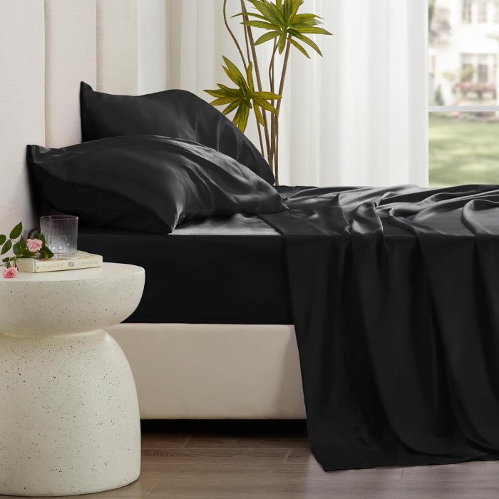 Love's Cabin Black Satin Queen Sheets Set (4 Piece) (image 3)