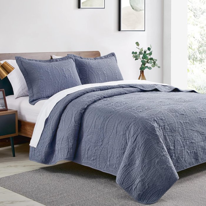 Love's Cabin Blue Coin Pattern Quilt Set (Queen) - Lightweight Microfiber Bedspread (image 2)