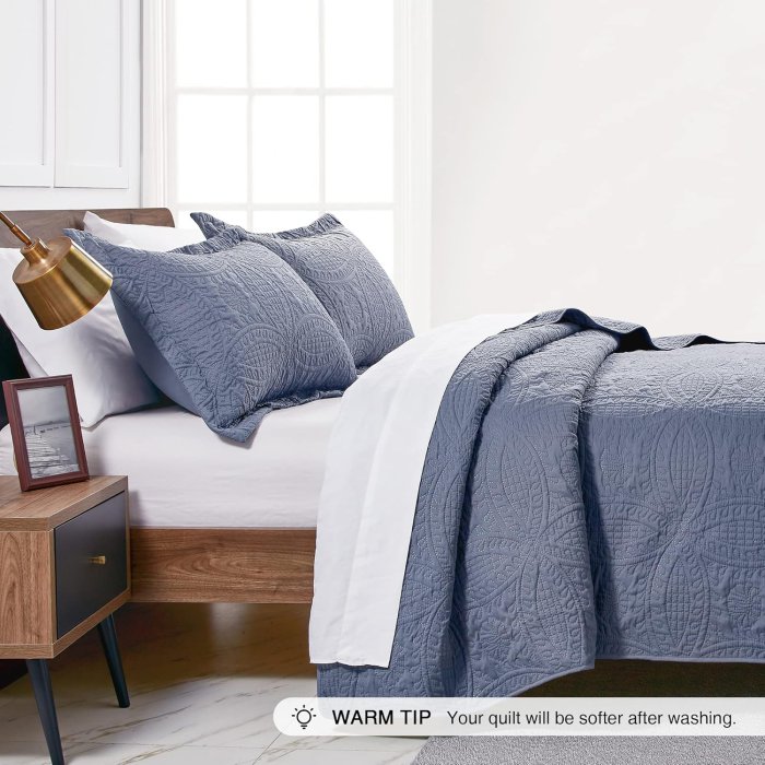 Love's Cabin Blue Coin Pattern Quilt Set (Queen) - Lightweight Microfiber Bedspread (image 4)