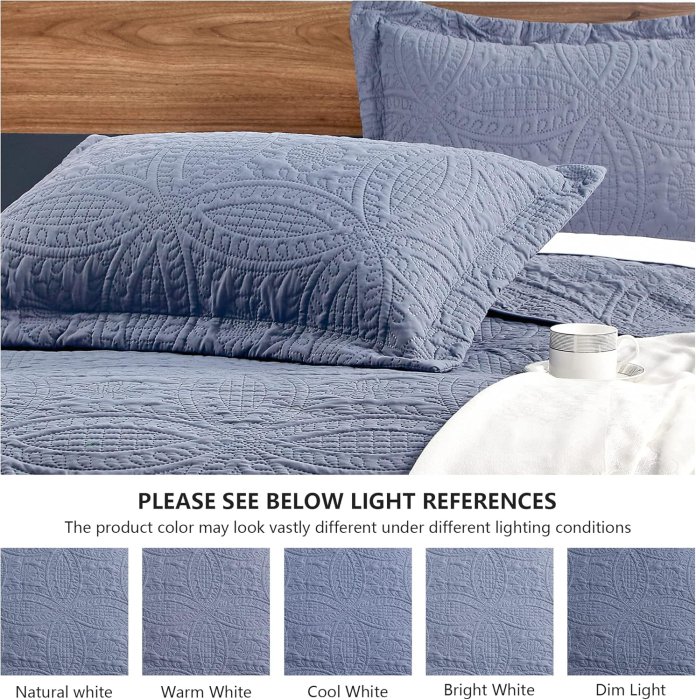 Love's Cabin Blue Coin Pattern Quilt Set (Queen) - Lightweight Microfiber Bedspread (image 5)