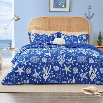 Love's Cabin Coastal Blue Bedding Set - 3 Piece
