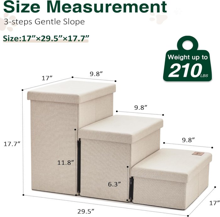 Love's cabin Dog Stairs 18" H, Foldable Pet Steps (Beige, 3 Steps) (image 2)