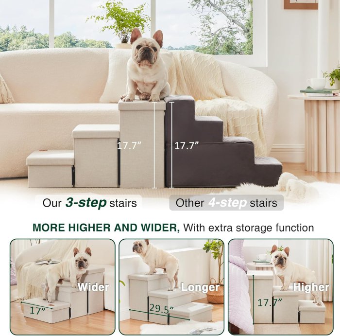 Love's cabin Dog Stairs 18" H, Foldable Pet Steps (Beige, 3 Steps) (image 3)