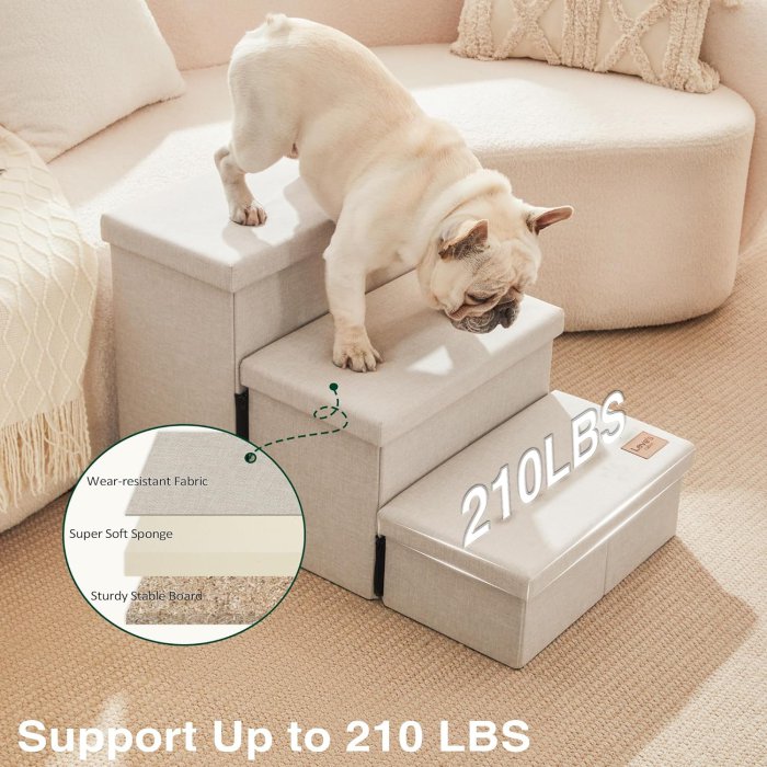 Love's cabin Dog Stairs 18" H, Foldable Pet Steps (Beige, 3 Steps) (image 5)