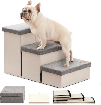 Love's Cabin Dog Stairs (Light Grey, 3 Steps)