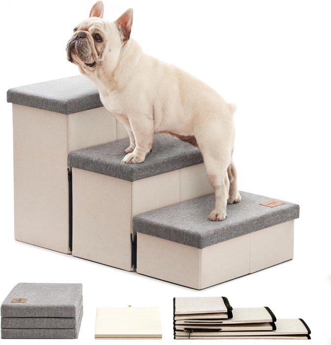 Love's Cabin Dog Stairs (Light Grey, 3 Steps)