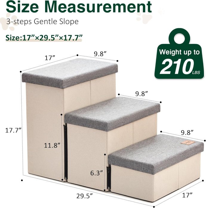 Love's Cabin Dog Stairs (Light Grey, 3 Steps) (image 2)