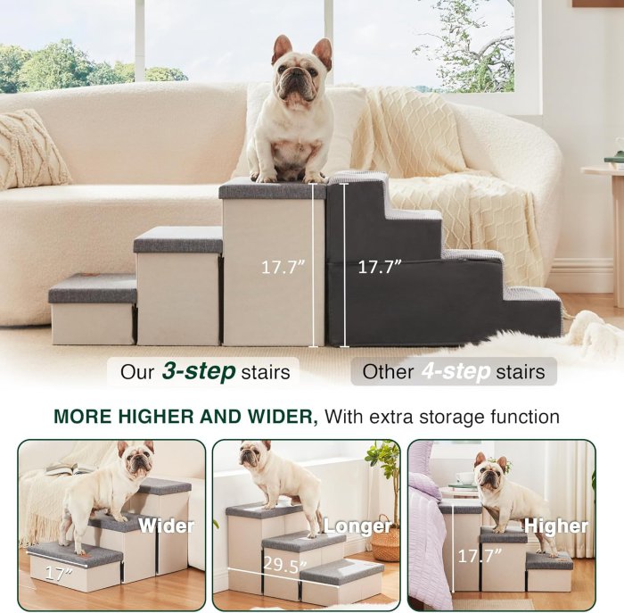 Love's Cabin Dog Stairs (Light Grey, 3 Steps) (image 3)
