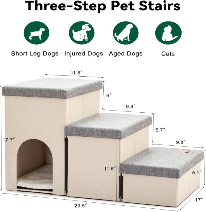 Love's cabin Dog Stairs with Storage and Condo, 3-Step Gray Folding Ramp (image 2)