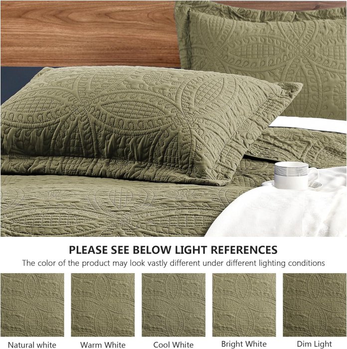Love's Cabin Green Coin Pattern Quilt Set - Lightweight Microfiber Bedspread (image 5)
