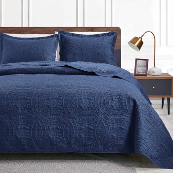 Love's Cabin Navy Blue Quilt Set - Lightweight Microfiber Coverlet (3 Piece)