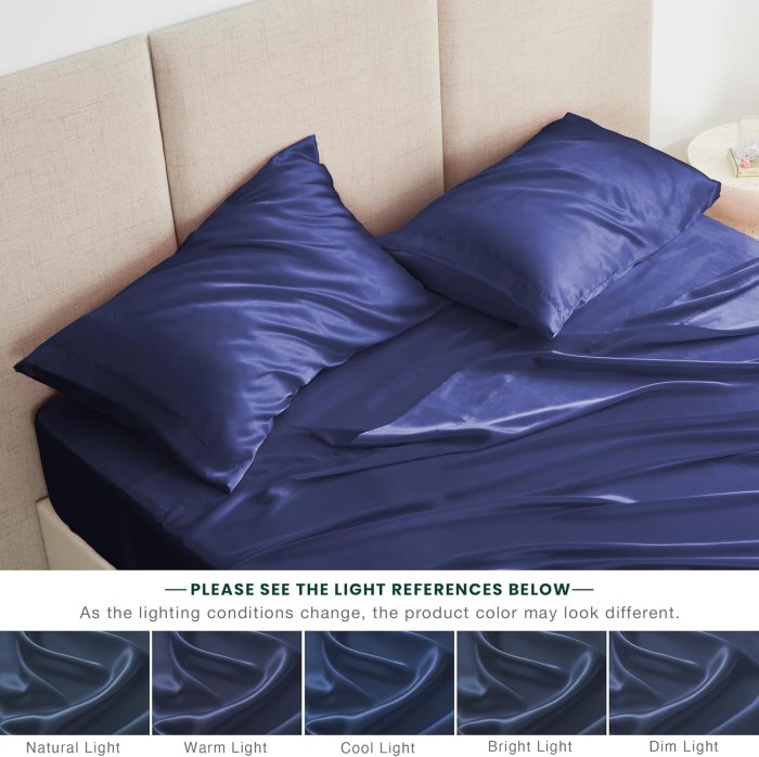 Love's Cabin Navy Blue Satin Queen Sheet Set (image 3)