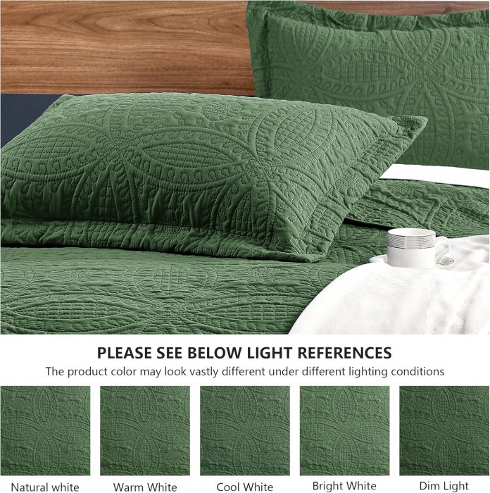 Love's Cabin Olive Green Quilt Set - Lightweight Microfiber Bedspread (image 5)