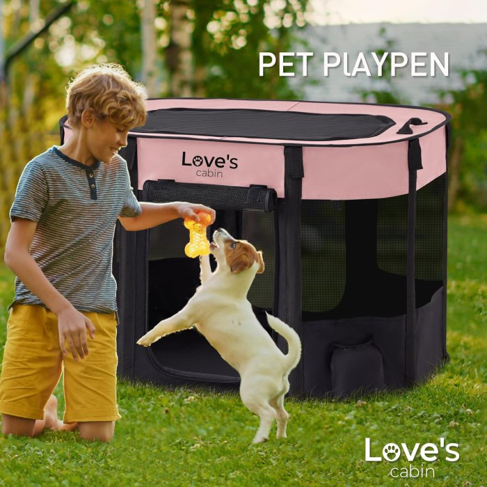 Love's Cabin Pet Playpen (M, Pink) (image 2)