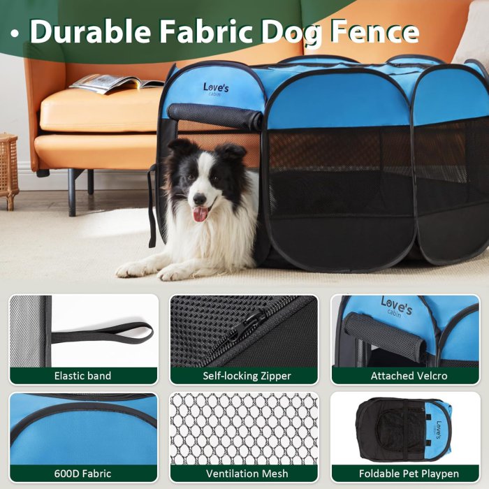 Love's cabin Pet Puppy Portable Dog Playpen (Blue) (image 3)