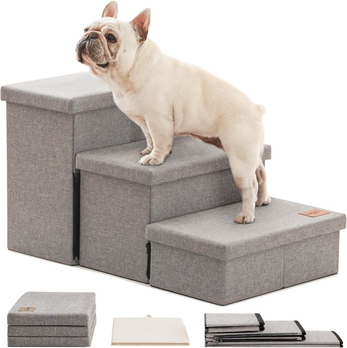 Love's cabin Pet Stairs (Grey, 3 Steps)
