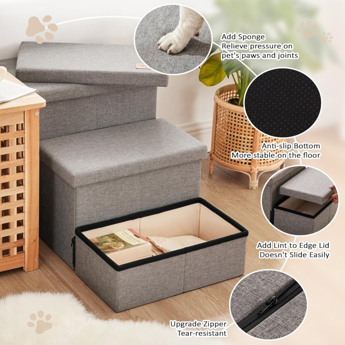 Love's cabin Pet Stairs (Grey, 3 Steps) (image 4)