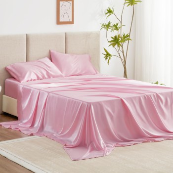 Love's Cabin Pink Satin Queen Sheet Set (4 Piece)