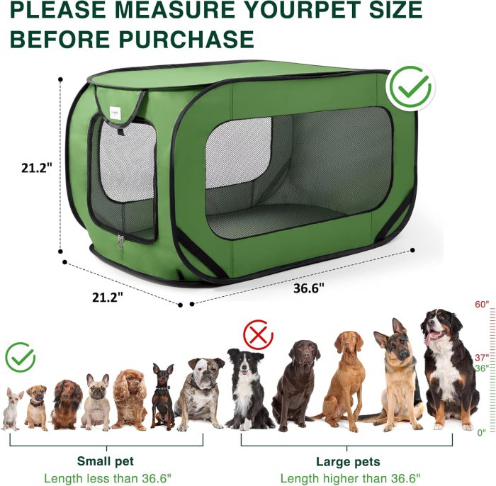 Love's Cabin Pop Up Kennel (Green, 36in) (image 4)