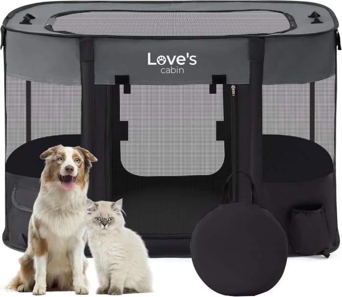Love's Cabin Portable Dog Playpen (Large, Grey)