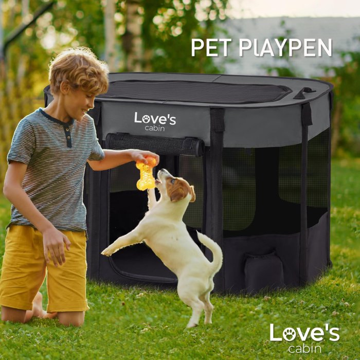 Love's Cabin Portable Dog Playpen (Large, Grey) (image 2)