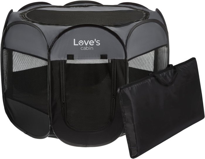 Love's Cabin Portable Dog Playpen (Medium, Dark Grey)