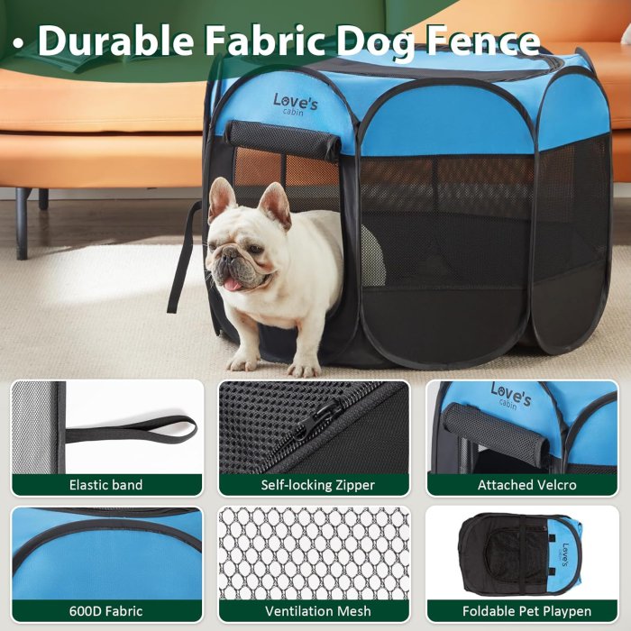 Love's Cabin Portable Pet Playpen (Blue) (image 3)