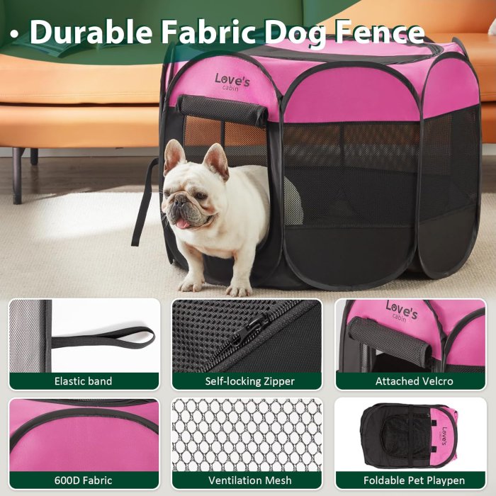 Love's Cabin Portable Pet Playpen (Pink) (image 3)