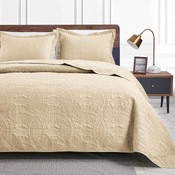 Love's cabin Queen Bed Quilt Set - Modern Coin Pattern Coverlet
