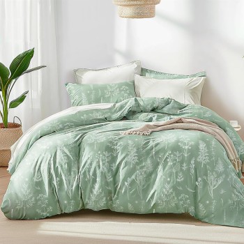Love's Cabin Sage Green Floral Comforter Set - Queen Size, 3 Pieces