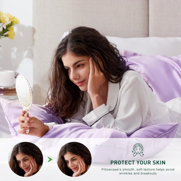 Love's Cabin Satin Pillowcase Set (Light Purple, 20x30 inches) -  Cooling Envelope Closure (image 3)