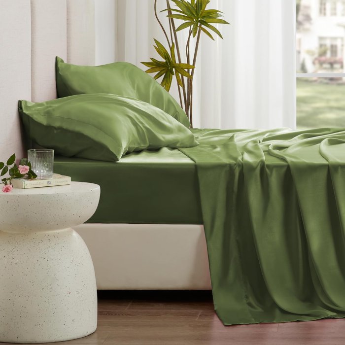 Love's cabin Satin Queen Bed Sheet Set - Sage, 4 Piece (image 3)