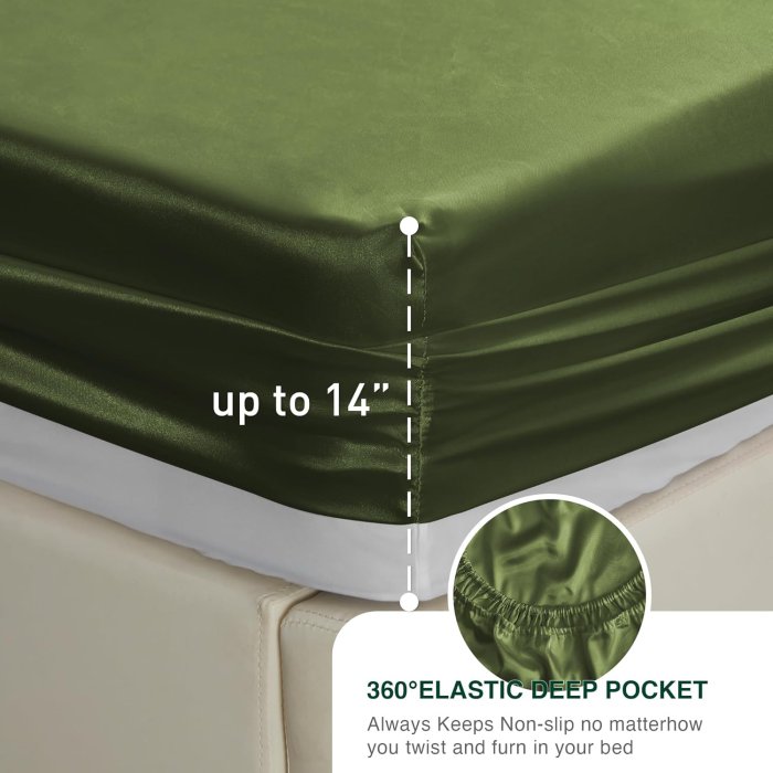 Love's cabin Satin Queen Bed Sheet Set - Sage, 4 Piece (image 5)